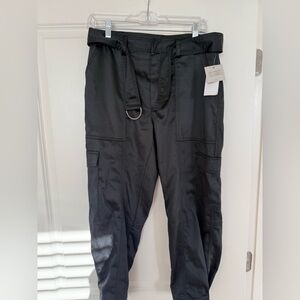 Cupio Women’s Black Satin Polyester Cargo Pants - NWT